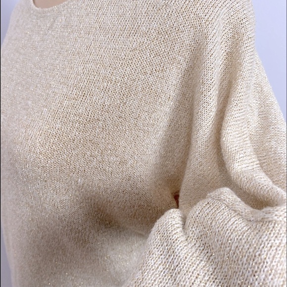 BCX Tie Back Iridescent Champagne 3/4 Sleeves Knit Sweater Top Size S - Picture 9 of 13